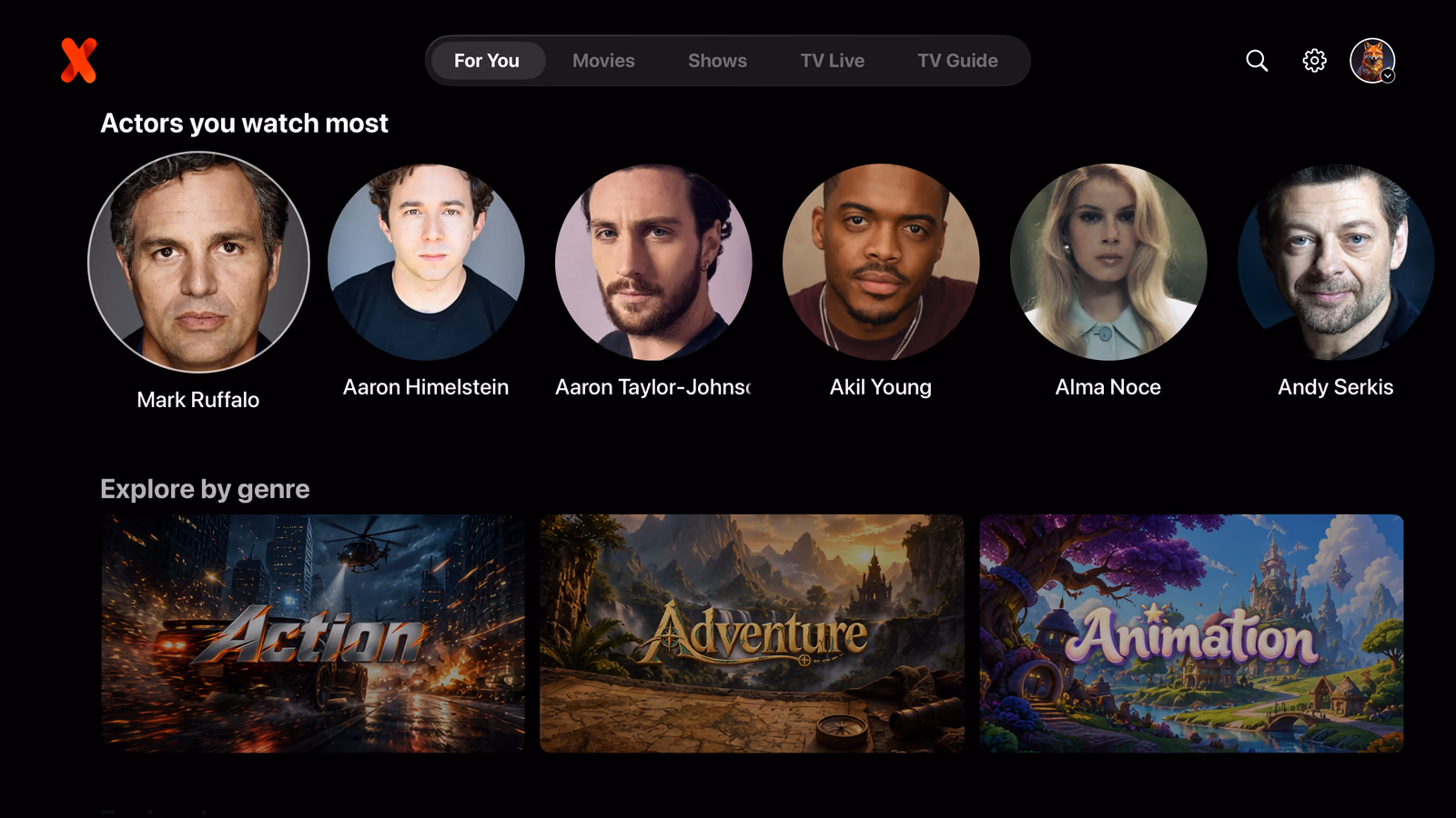 IPTVX For You on Apple TV: most-watched actors and genre collections
