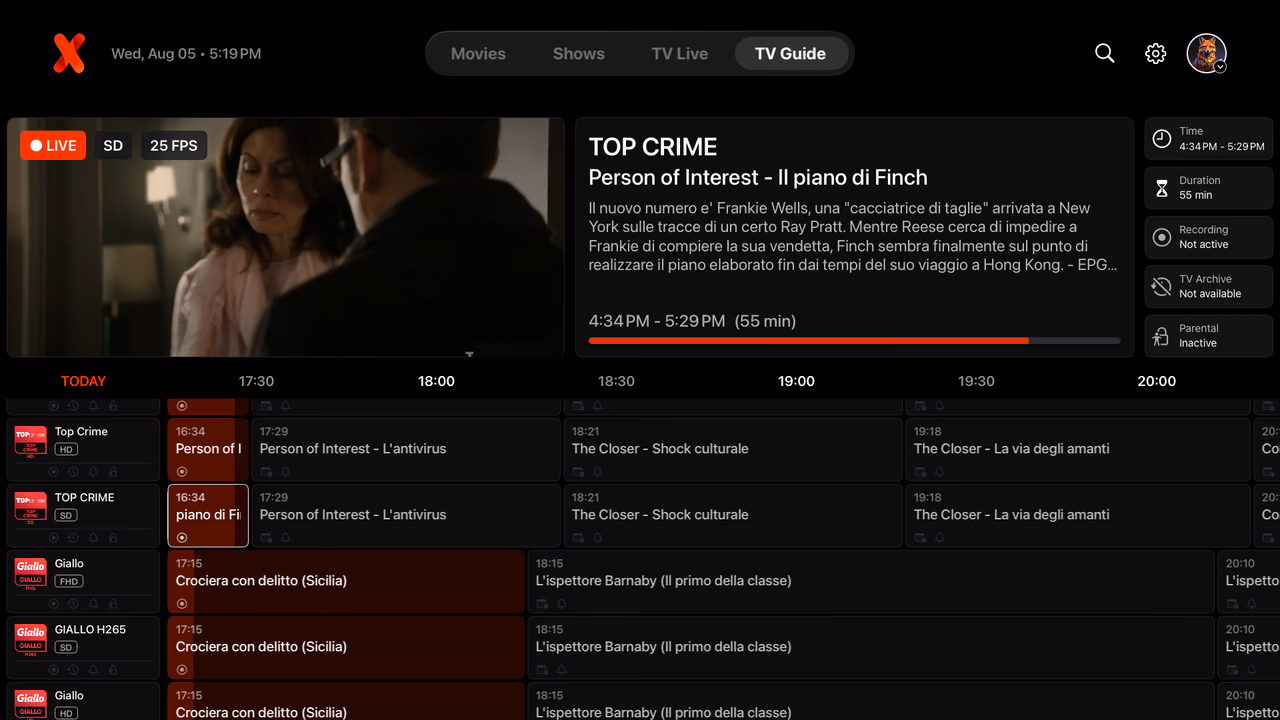 IPTVX current TV Guide on Apple TV